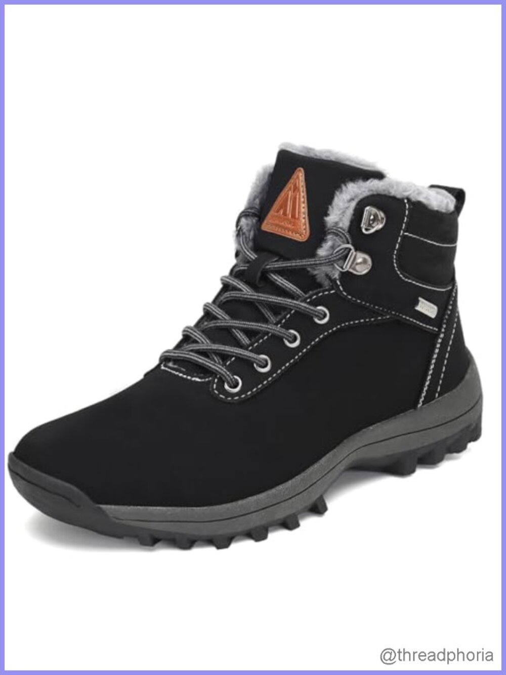 Faux Leather Snow Boots Warm Plush Lined Ankle Winter Hiking
